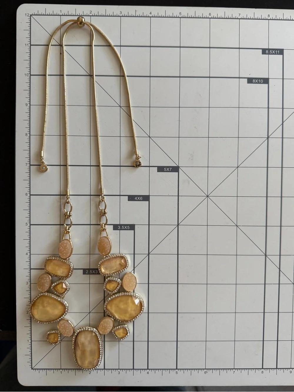 Gold-Tone Statement Adjustable Necklace‎ with Champagne Resin Stones